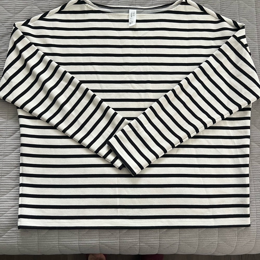 SPANX AirEssentials Boatneck Black and White Striped Top- XL